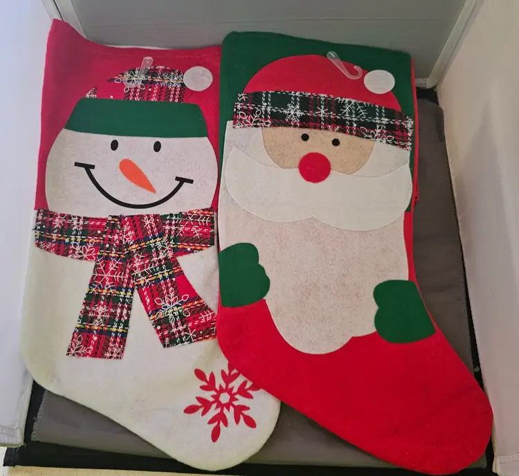 Lot of 2 Christmas Stockings ~ Santa and Snowman ~ Felt Fabric ~ Never Used