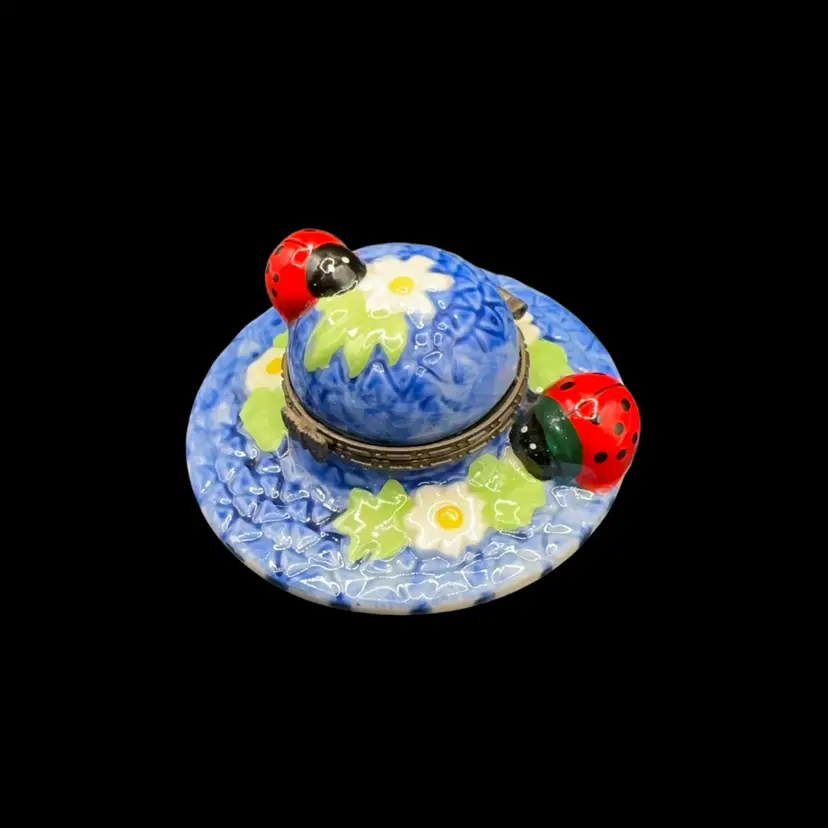 Ladybug Sun Hat Porcelain Trinket Box