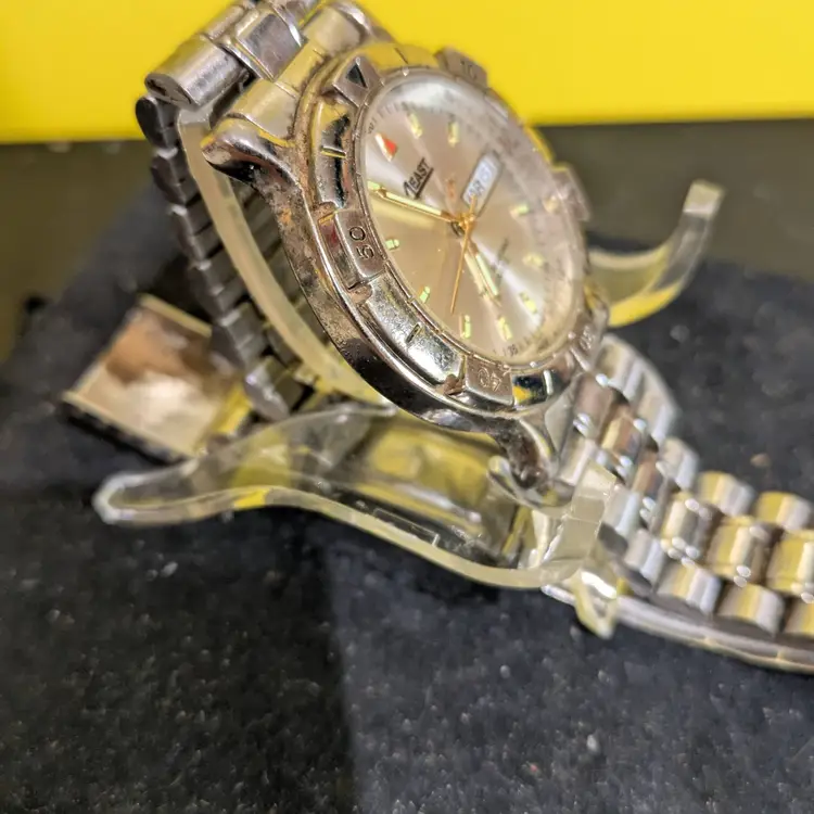 4east 4 East Day/ Date 36mm Silver Tone Quartz Men's Watch