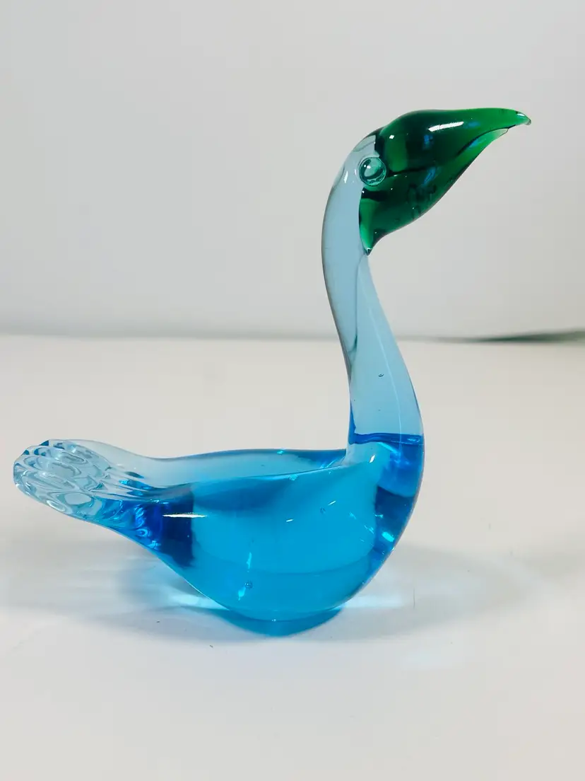 Murano Style Art Glass Bird Figurine Blue & Green Graceful Stunning Swan Vintage