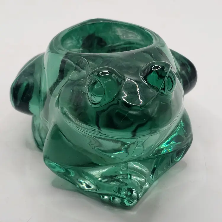 Frog glass candle Votive Holder Indiana Glass vintage green