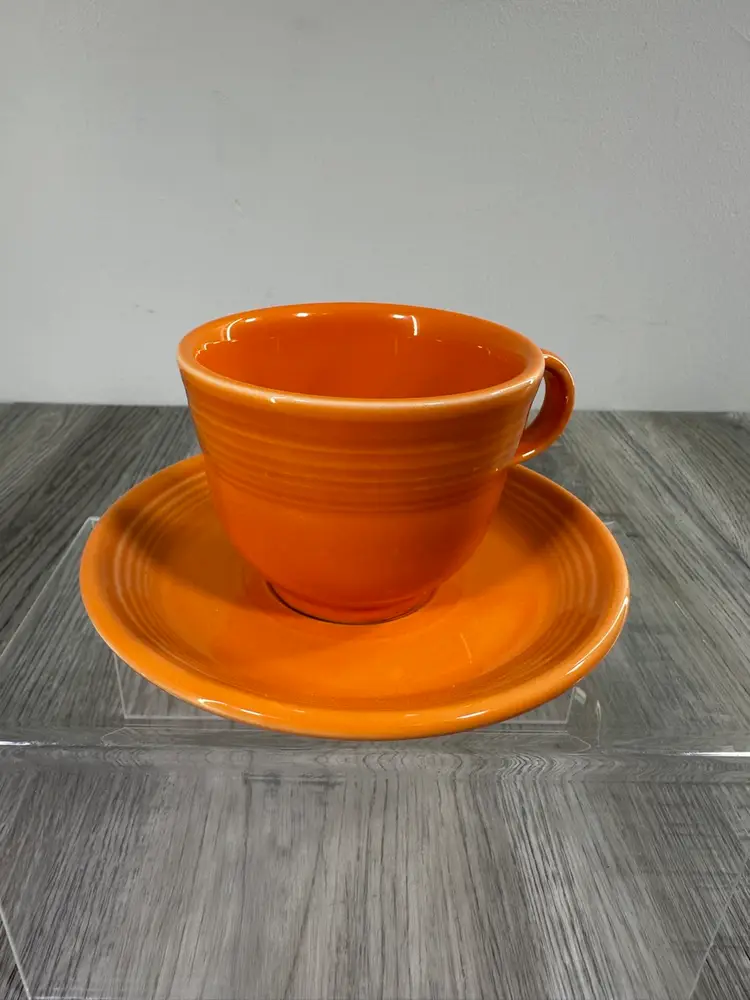 Fiestaware HLC Tangerine Orange Tea / Coffee Cup & Saucer 2005