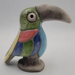 Vintage South African Raku Pottery Toucan Bird Figurine