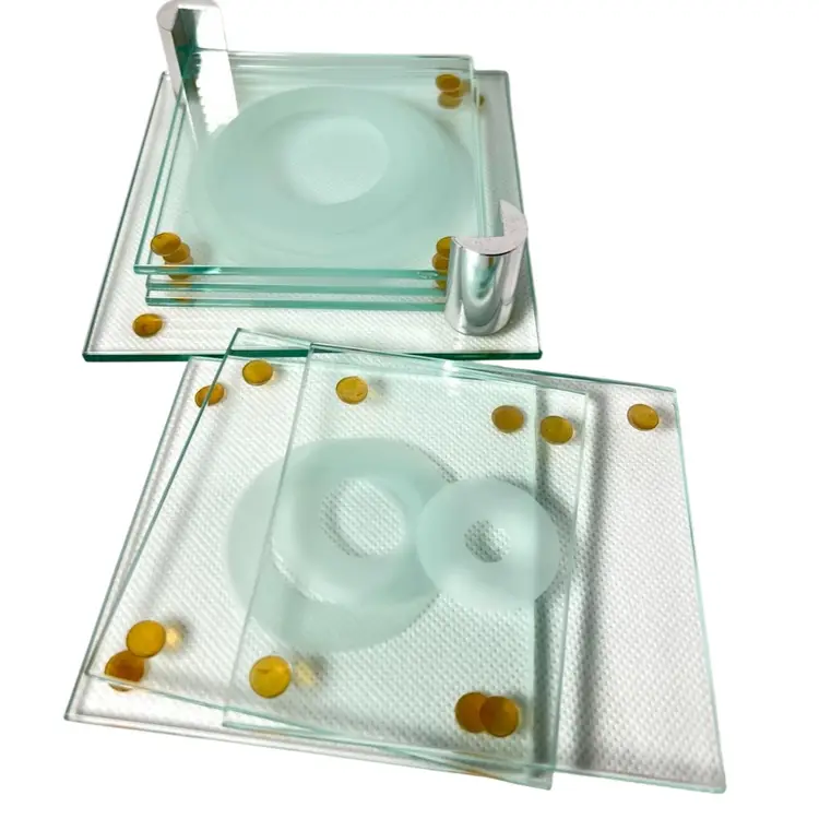 🎯6 Stacked Etched Glass Coasters Make Bullseye Pattern. Glass Coaster Holder. Sleek & Fun Drink or Barware Necessity.