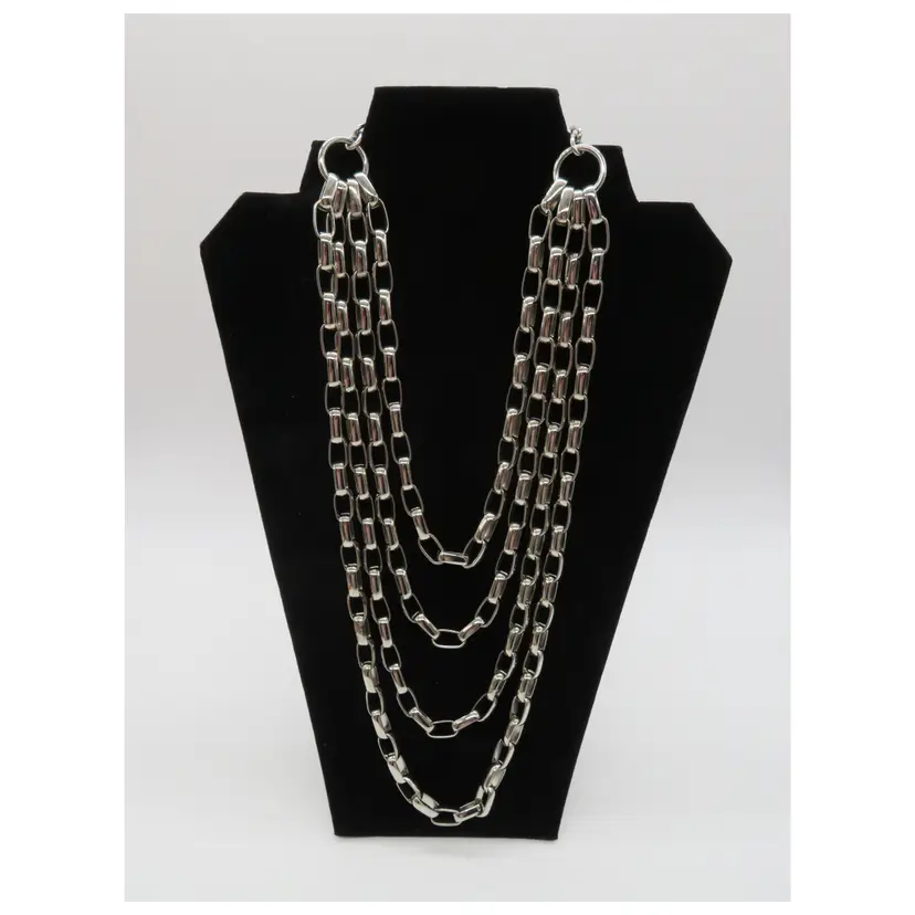 VTG Costume Jewelry 4 Strand Graduated Necklace Silver Stainless Steel