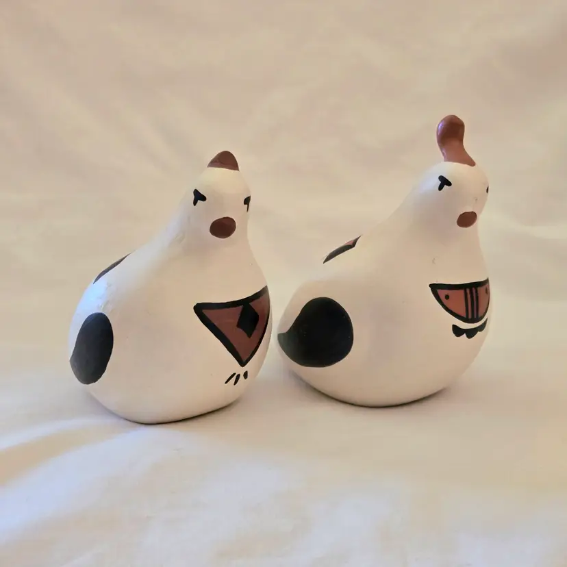 Ceramic Quail Figurines Native American Navajo Pottery Signed Navajo with Logo set of 2