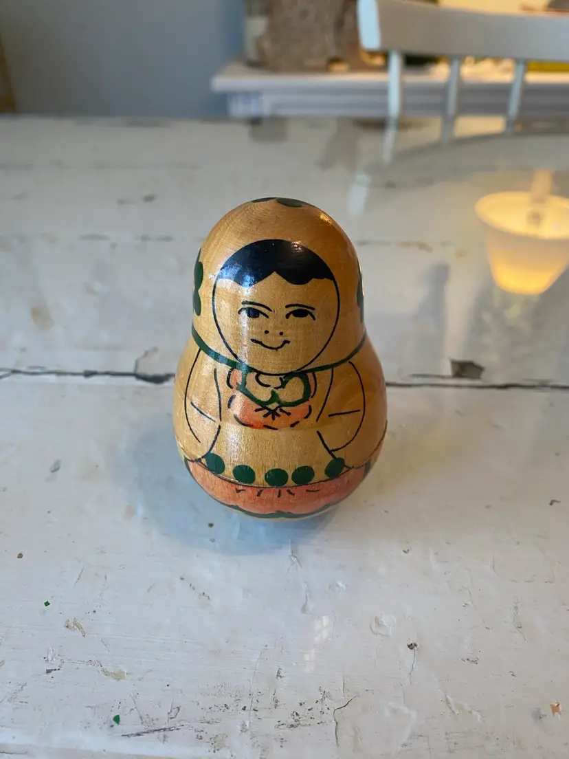 Russian Folk Art Wooden Chiming Roly Poly Wobble Matryoshka Nesting Doll Painted