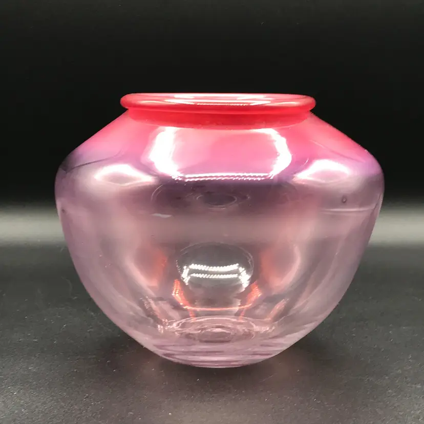 Vintage Stephen Dale Edwards Hand Blown Red Opalescent Bowl Pilchuck Glass 1979