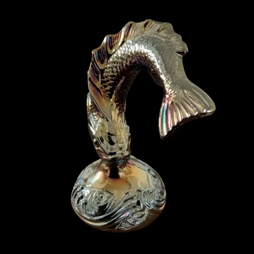 Fenton Black Carnival Glass Undecorated Jumping Trout 5” x 4”