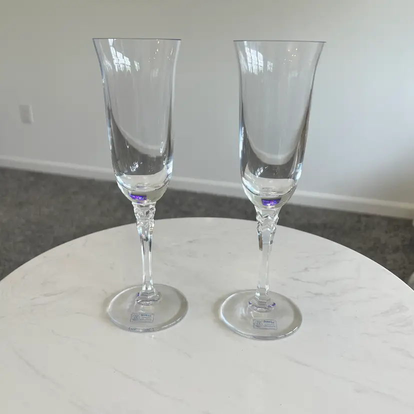 Vtg Towle Crystal Champagne Flutes Austria Stemware Wedding Bridal Shower MCM