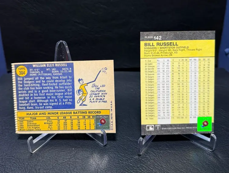BILL RUSSELL 1970 TOPPS & 1986 FLEER IP AUTOS 2020 HISTORIC AUTOGRAPHS LOS ANGELES DODGERS