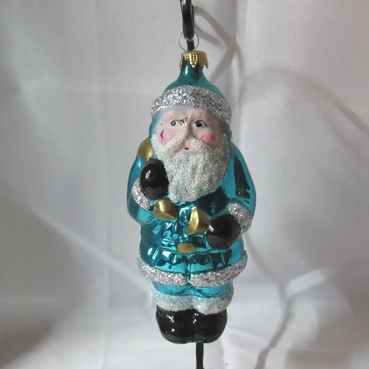 VTG Krebs Lauscha Blown Glass Santa Claus Blue - Germany 5"