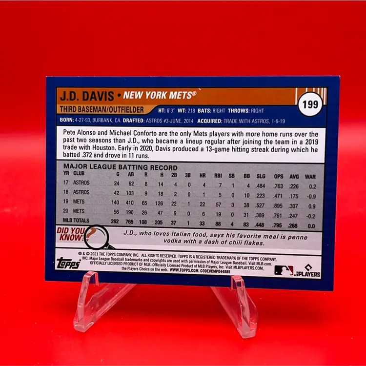 J.D. Davis 2021 Topps Big League Black & White Variation 6/50 New York Mets