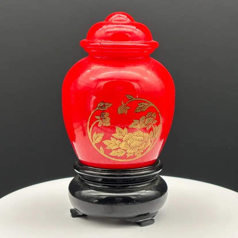 Avon Oriental Peony Red Ginger Jar Cologne Bottle | Vintage 1970s
