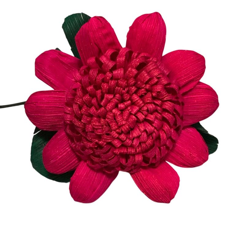 # 033  Handcrafted Fuchsia Color Corn Husk🌻 Flowers 4” Blossom Approximately 10” Long