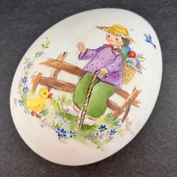 Large Hand Painted Ceramic Easter Egg Signed