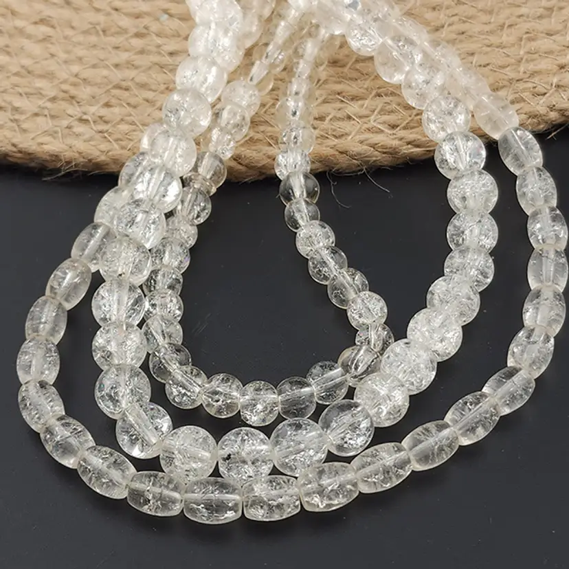 3 Strands of Clear Crackle Glass Beads #BC146