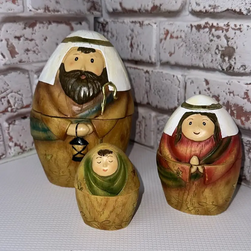 #01 Holy Family Mary, Joseph & Baby Jesus Nesting Dolls Poly resin By "Roman" Set