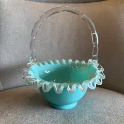 50s Fenton Turquoise Silvercrest Basket Clear Overlay