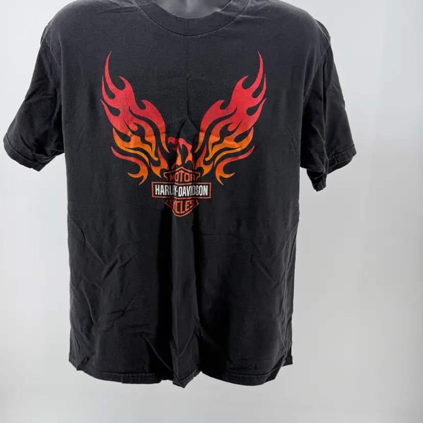 Vtg. Harley-Davidson T-Shirt Large Eagle Flame Genuine Black Caribou Main USA