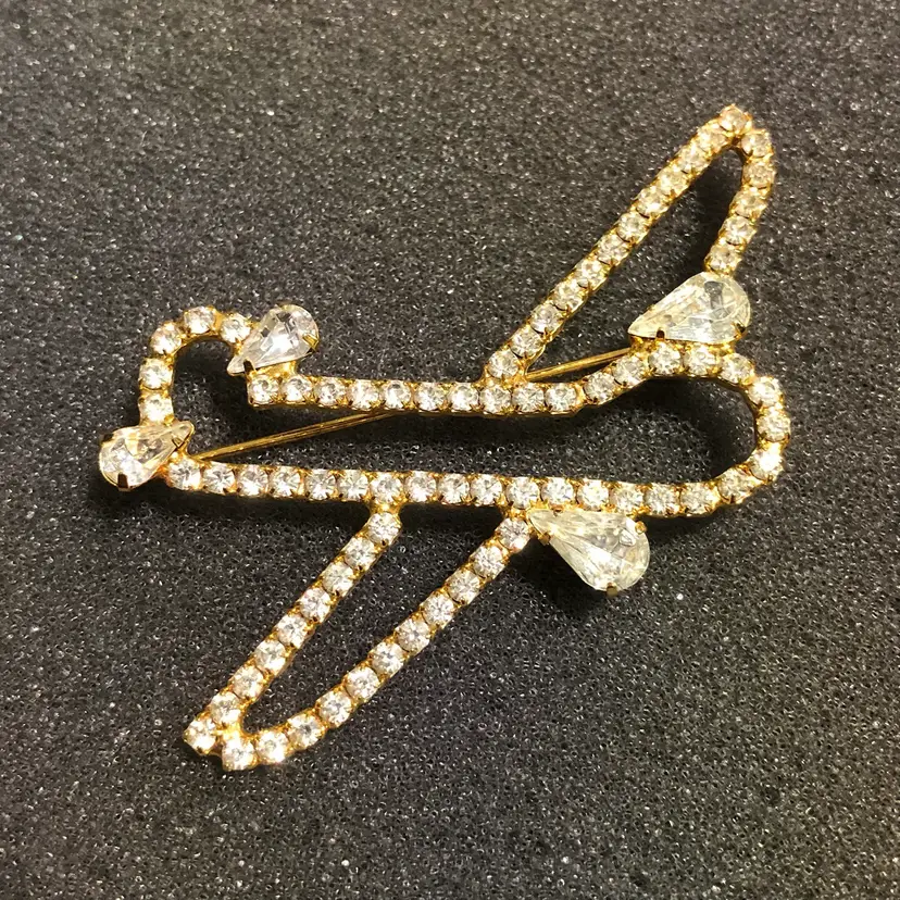 Gold-Tone Jeweled Airplane Brooch