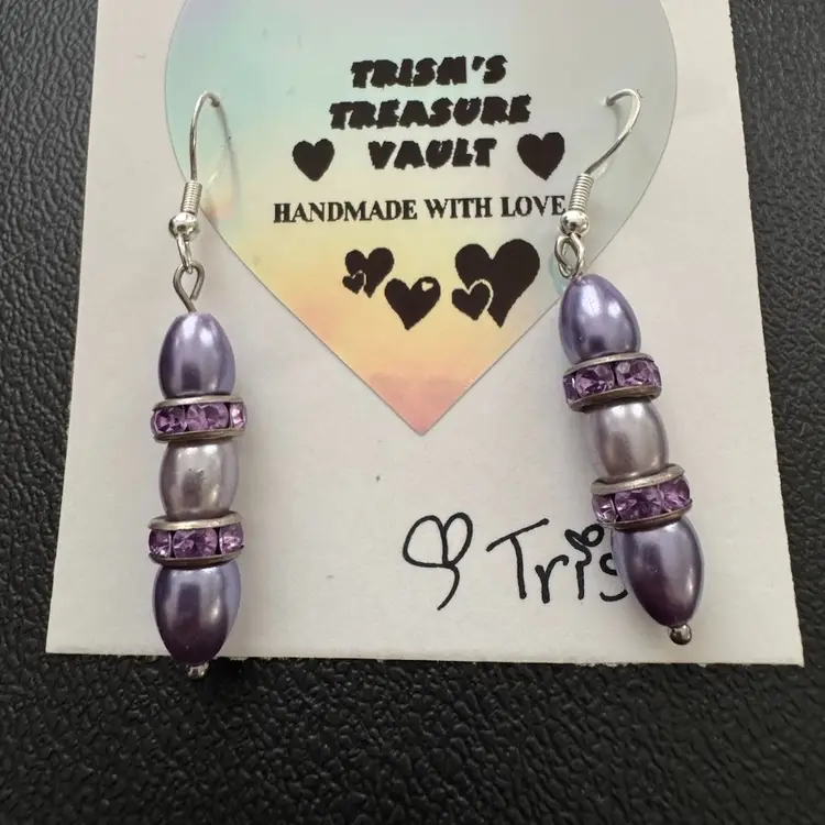 Made With Love Purple Faux Pearl And Rhinestone Earrings