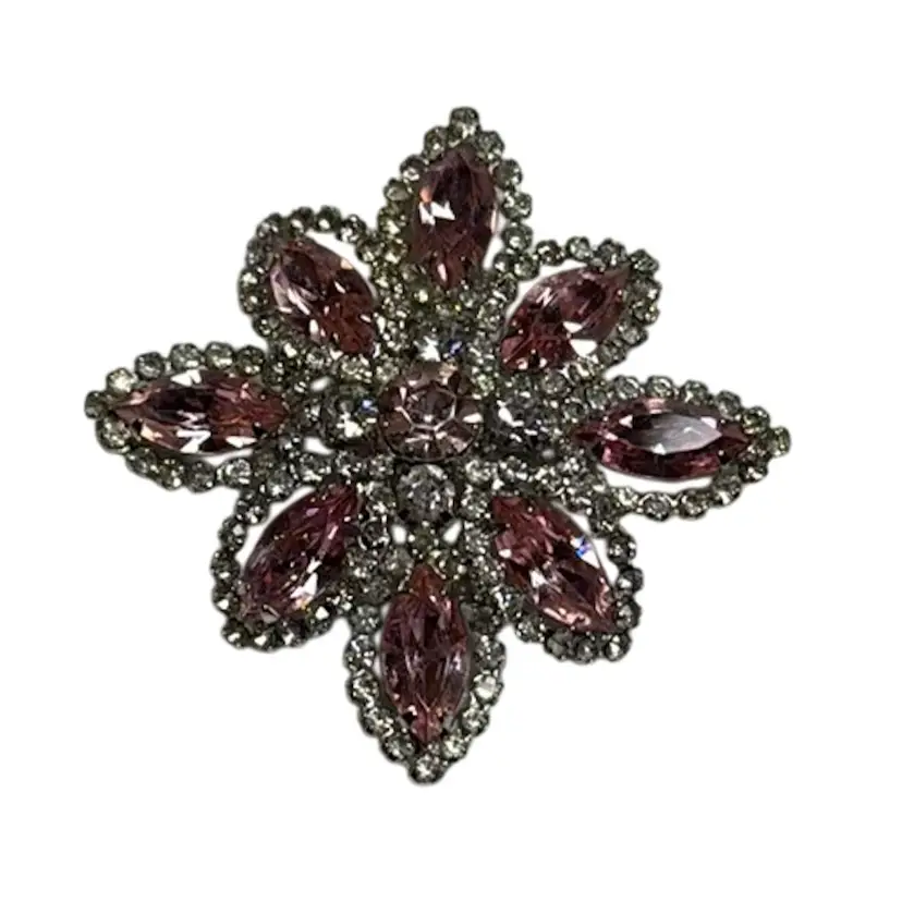 Fabulous Sparkly Vintage 1950s WEISS Signed Brooch - Pink & White Rhinestones 2.25”