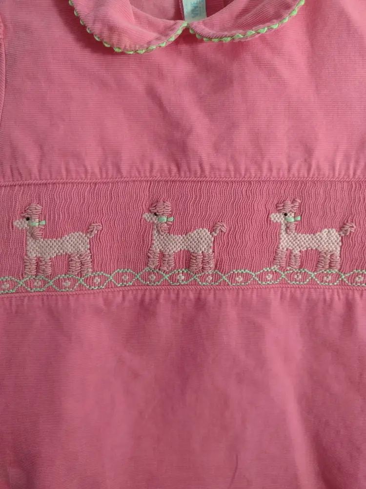 Vive La Fete Smocked Poodle Corduroy Pants Set Size 6X Salmon Pink Vtg Peter Pan
