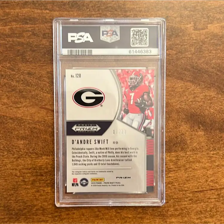 2020 Panini Prizm Draft Picks D'Andre Swift Gold Prizm Rookie Card RC #120 #'d 01/10 Graded PSA 9 Mint