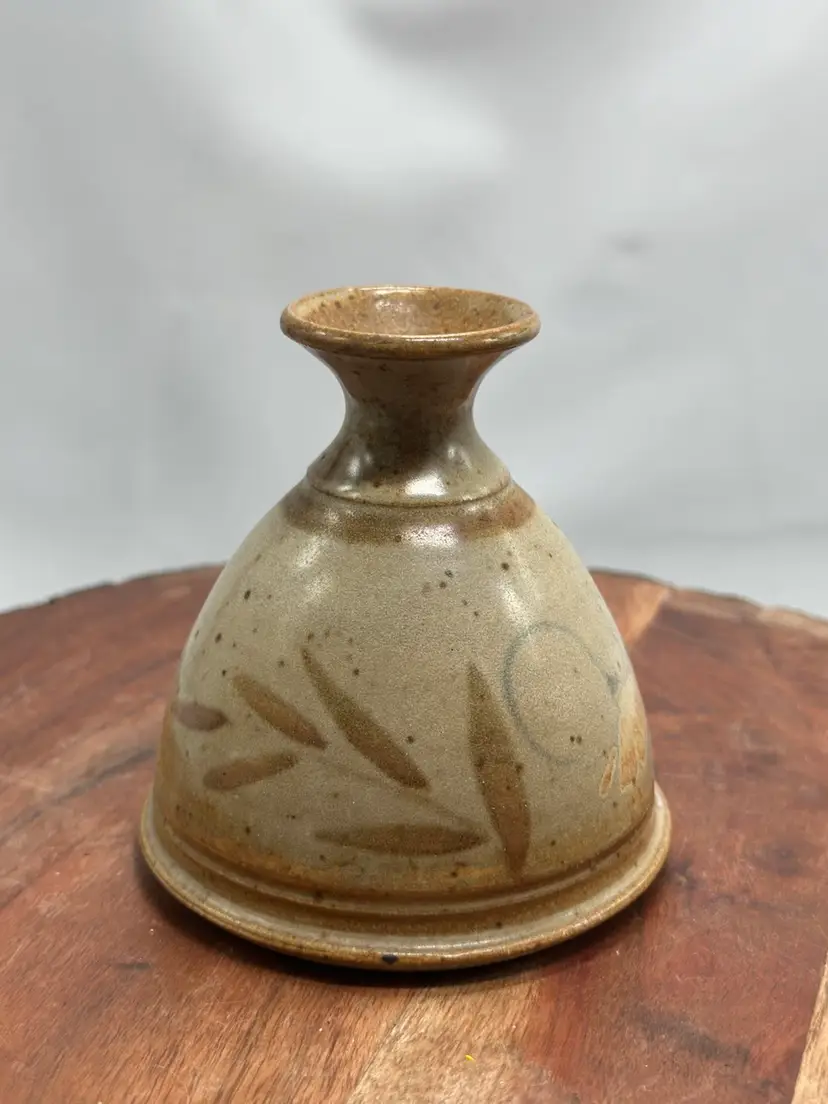 Pottery Bud Vase Handmade Wheat Floral Design Signed