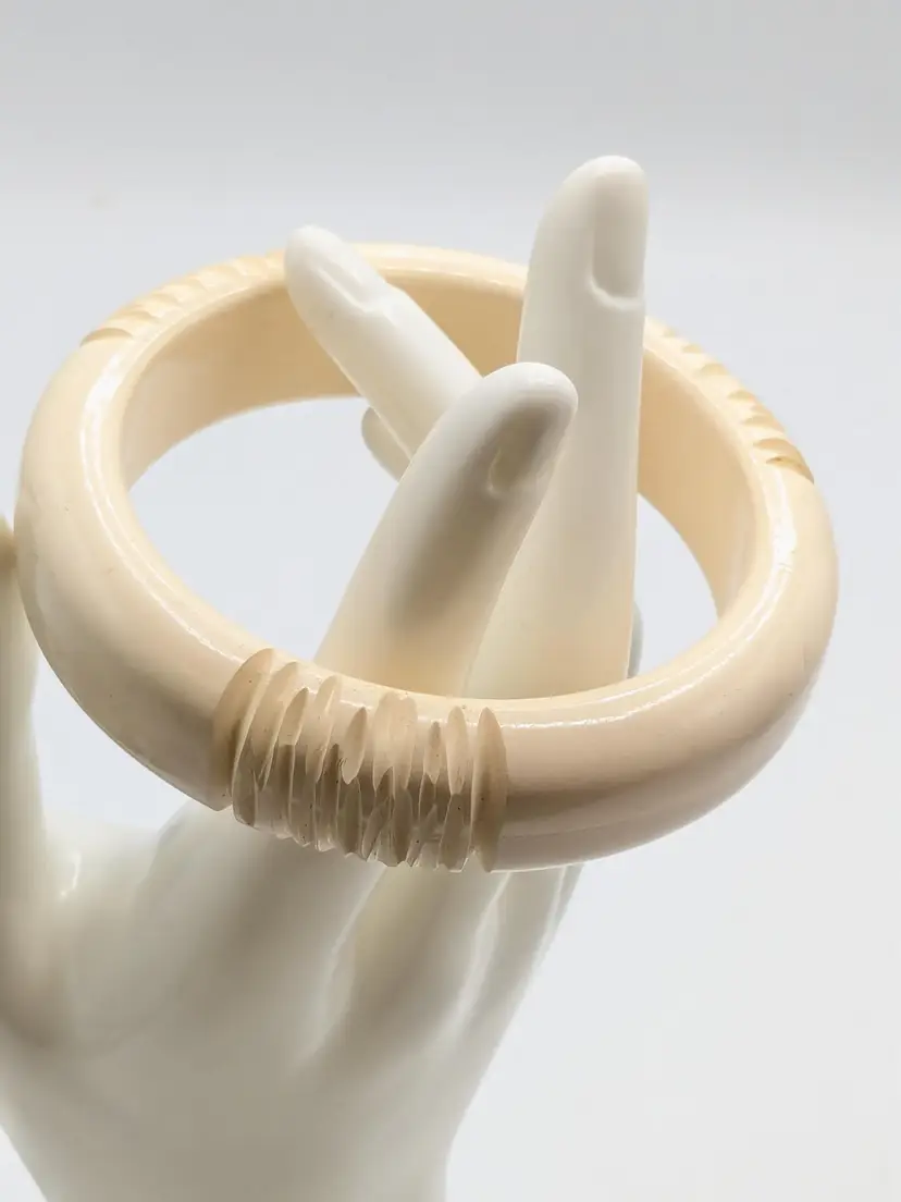 Ivory Color Lucite? Carved Bangle Bracelet