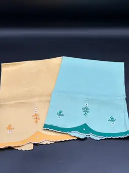 Yellow And Green Linen Embroidered Vintage Towels