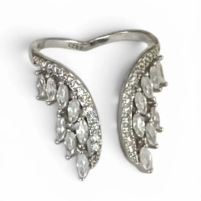 Sterling Silver S925 Angel Wings  Ring Adorned with Cubic Zirconia Stones - Size 8