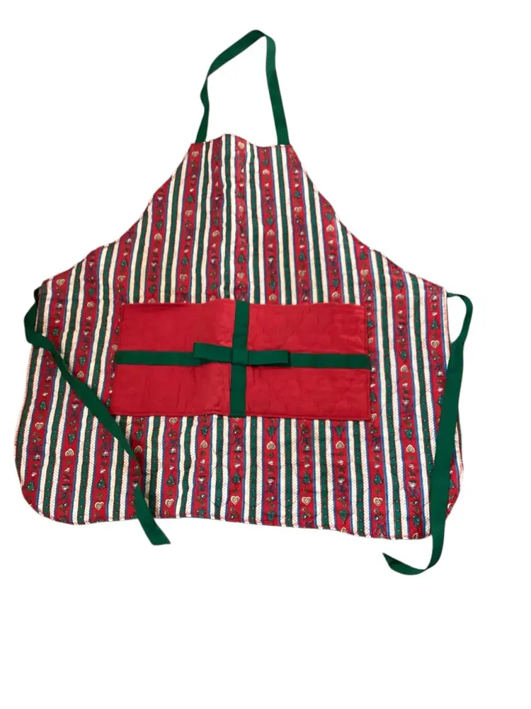 Vintage Christmas Apron Hand Quilted Handmade Wrapped Present Unique