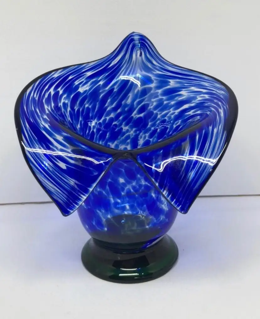 Hand-Blown Art Glass Cobalt Blue Jack In The Pulpit Vase