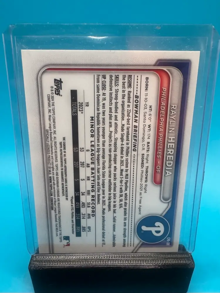 Raylin Heredia 1st Bowman Chrome HTA Refractor Auto /150 Philadelphia Phillies