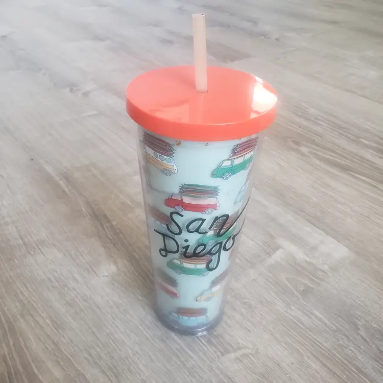 Starbucks San Diego Truck Van Surfboard Cold Cup Tumbler With Lid & Straw 24 oz