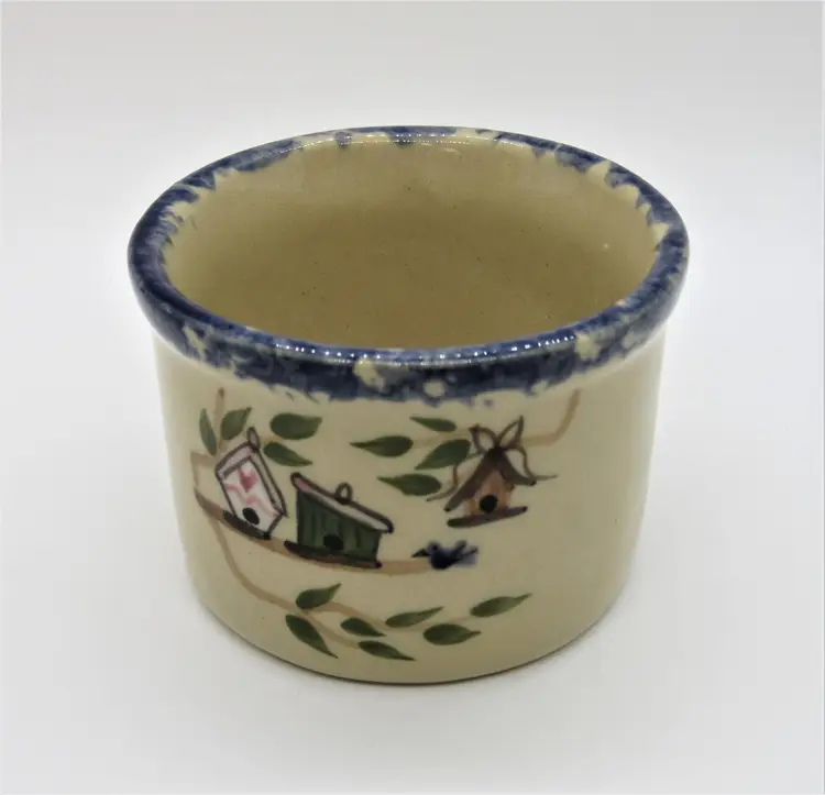 Small Hand Painted Salt Ware Planter/Votive Holder by Alpine Pottery of Roseville Ohio