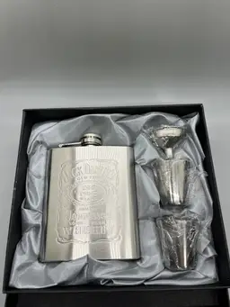 Jack Danials Flask And 2 Metal Shot Glasses