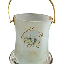 Silvestri Murano Crystal Bucket Vase Gold Handle Italian Art Glass Cachepot