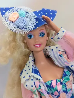 Teen Talk Barbie Doll 1991 #5745 Mattel Works Blue Peach outfit Blonde curled hair rose earrings Vintage 90s collectible Barbie Doll toys