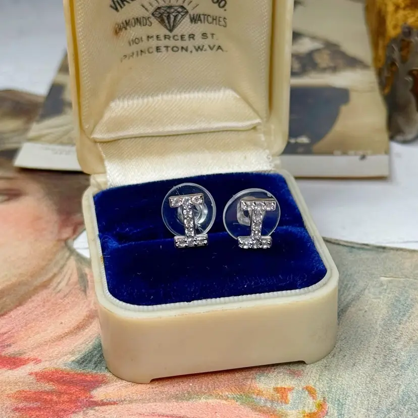 Sterling Silver White Sapphire “I” Stud Earrings