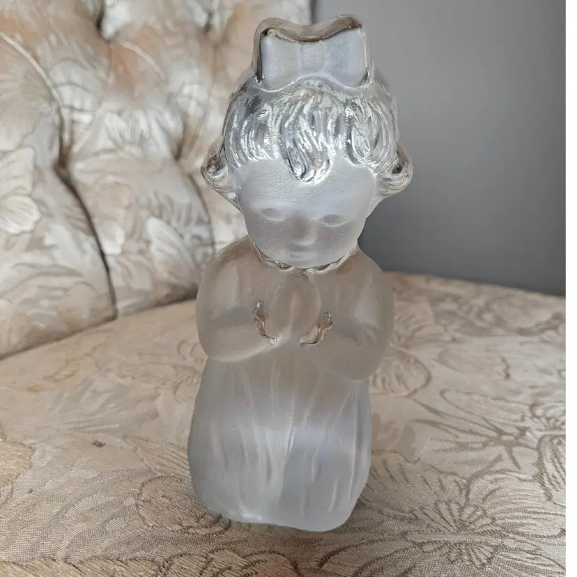 Vintage Viking Clear To Frosted Glass Praying Girl And Boy Pair Of Bookends Or Paperweight