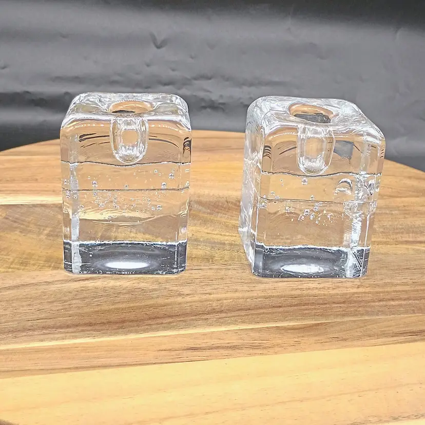 Pair (2) Iittala Arkipelago Ice Glass Candle Holder Timo Sarpaneva Finland Square .