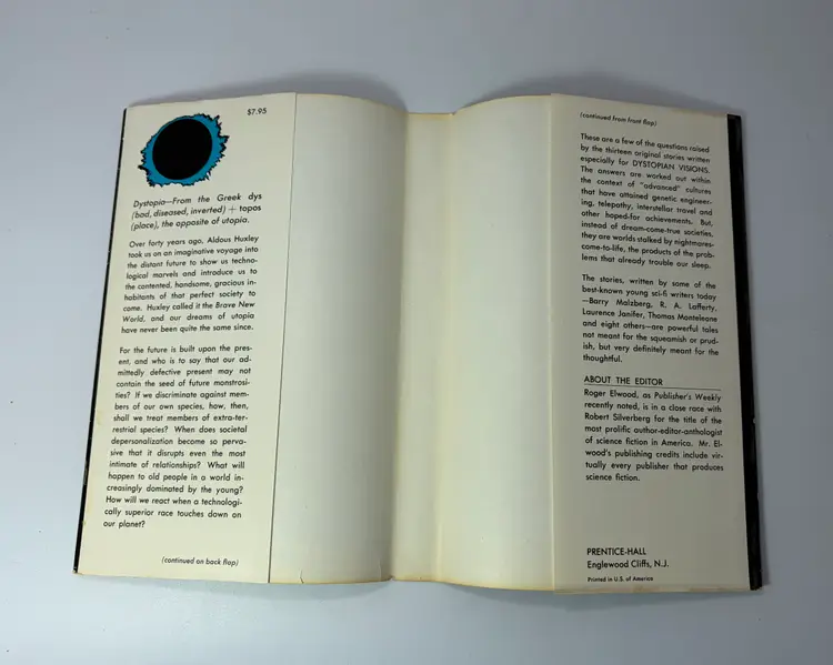 Vintage 'Dystopian Visions' Edited by Roger Elwood Hardcover Book, 1975 Prentice Hall