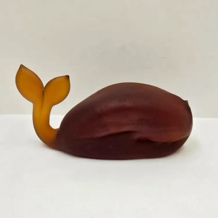 Rare Color Viking Amber Red Satin Glass Whale Figurine Paperweight