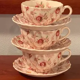 Copeland Spode - England Rosebud Chintz Tea Cups and Saucers Set of 3