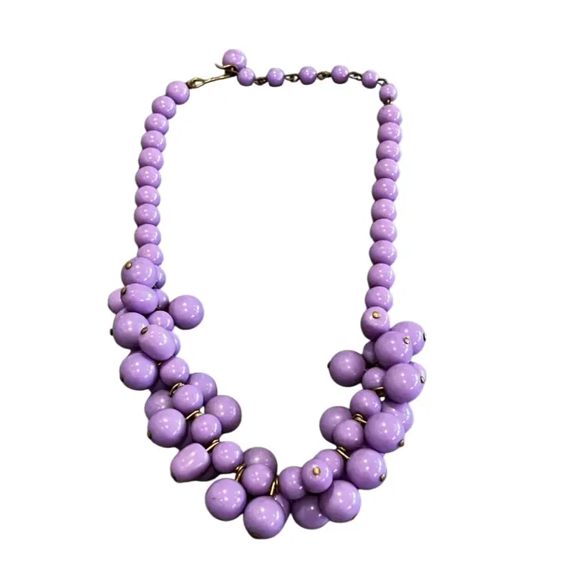 Vintage Lavender 16” Plastic Bead  And Brass Necklace
