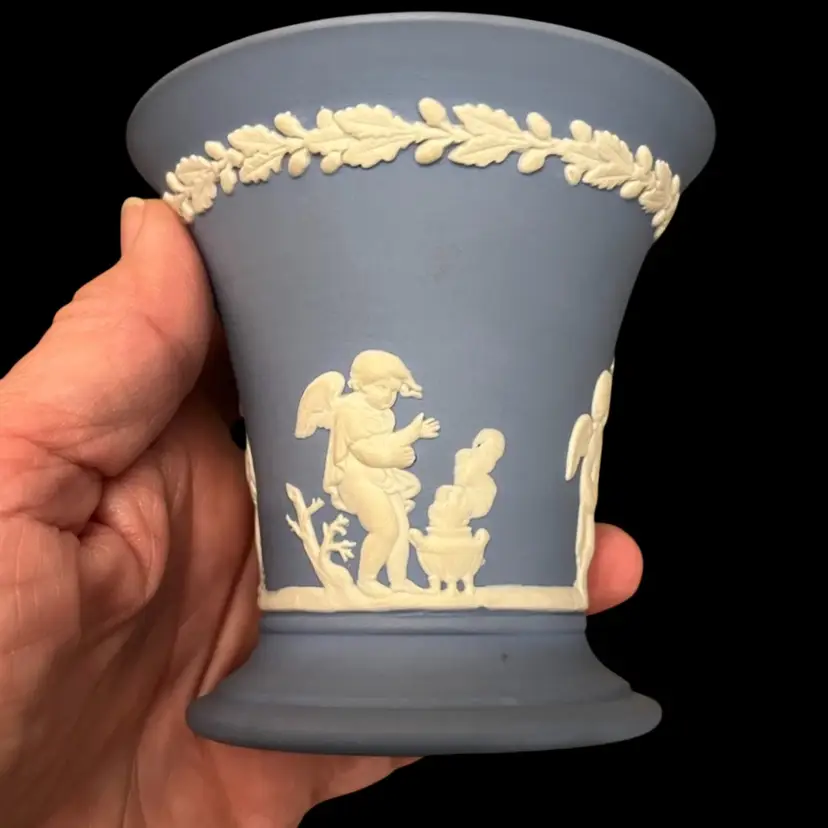 Wedgwood 3 3/8”  Jasperware Vase with Cherubs- England- 1978