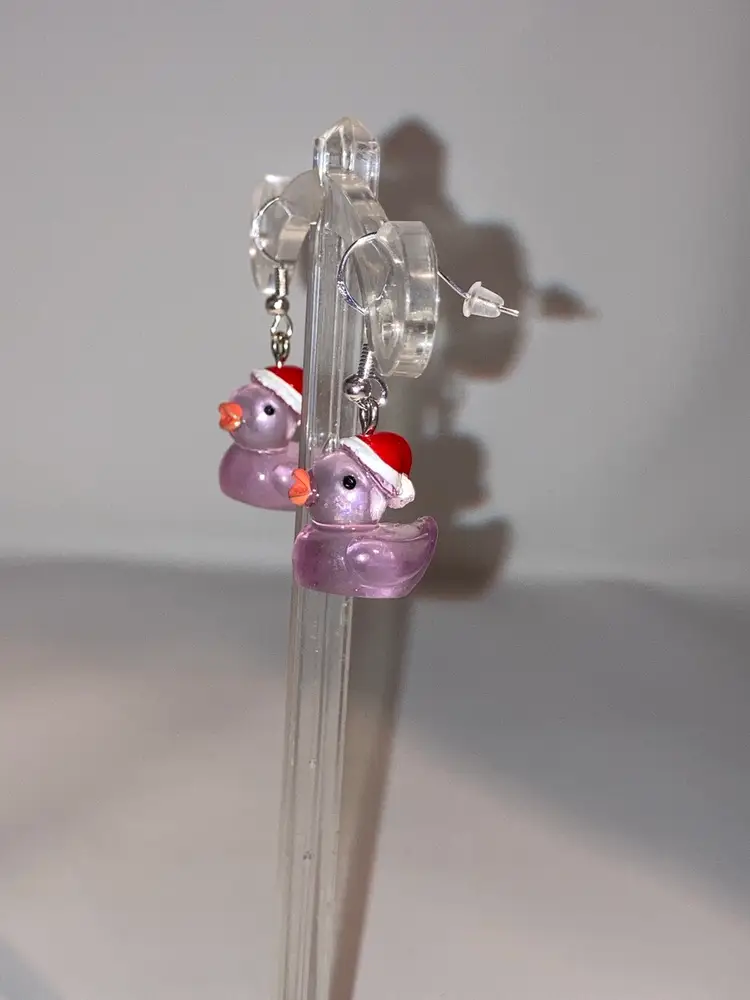 2 Day Sale! 🎉🎄🎉 UV Reactive and Glow in the Dark Santa Duck Earrings! 925 Stamped Untested Hooks.  Made By Me!